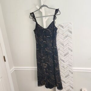 Maggy London Little Black Dress LBD Silk‎ Ruffle Straps Midi Size 8 ✨🖤 Timeless